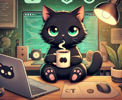 黒猫がコーヒーブレイク