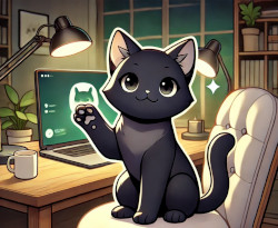 黒猫が挨拶するイラスト